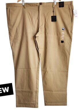 52x30 Khaki Chinos Jos A Bank Cotton Reserve Pants New Flat Front Nwt Tan Khakis
